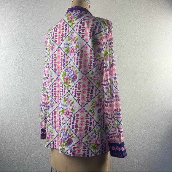 Vintage l 70s L Alex Colman Feminine Floral Silky Pointy Collar Disco Mod Blouse - Picture 7 of 16